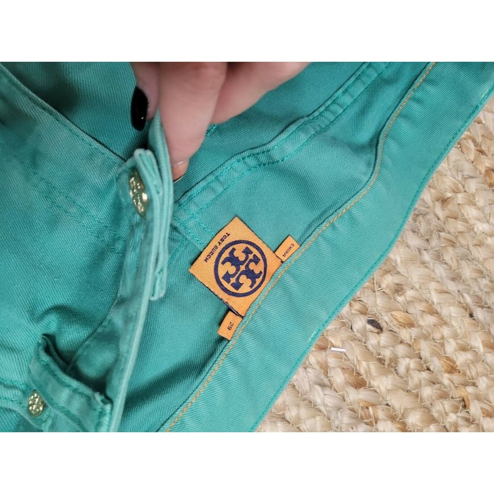 Tory Burch Alexa Cropped Skinny Jeans Sz. 29 Turquoise Denim Logo Pocket_6